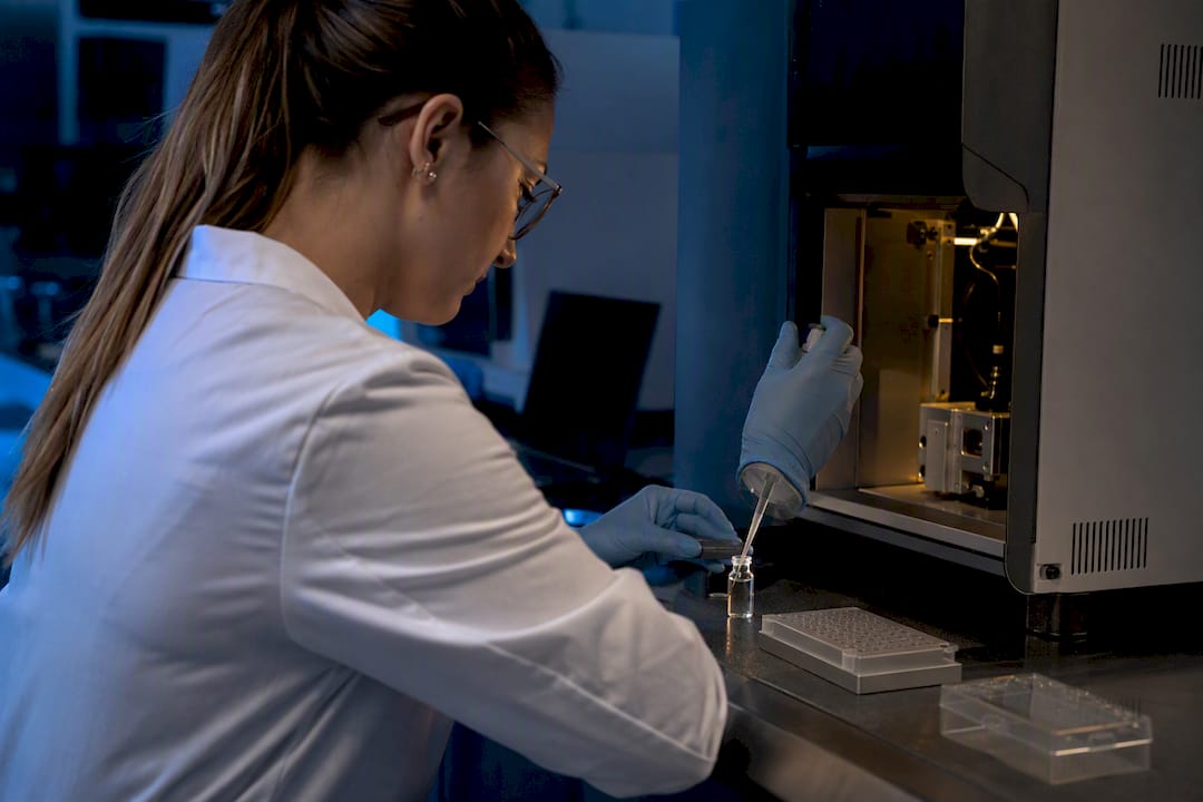 Hands preparing peptide sample for mass spectrometry