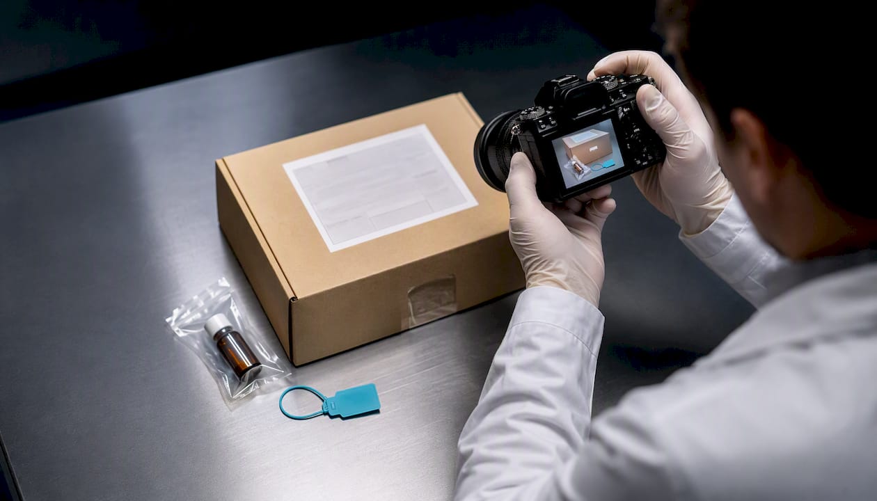 Researcher documenting an unopened peptide shipment