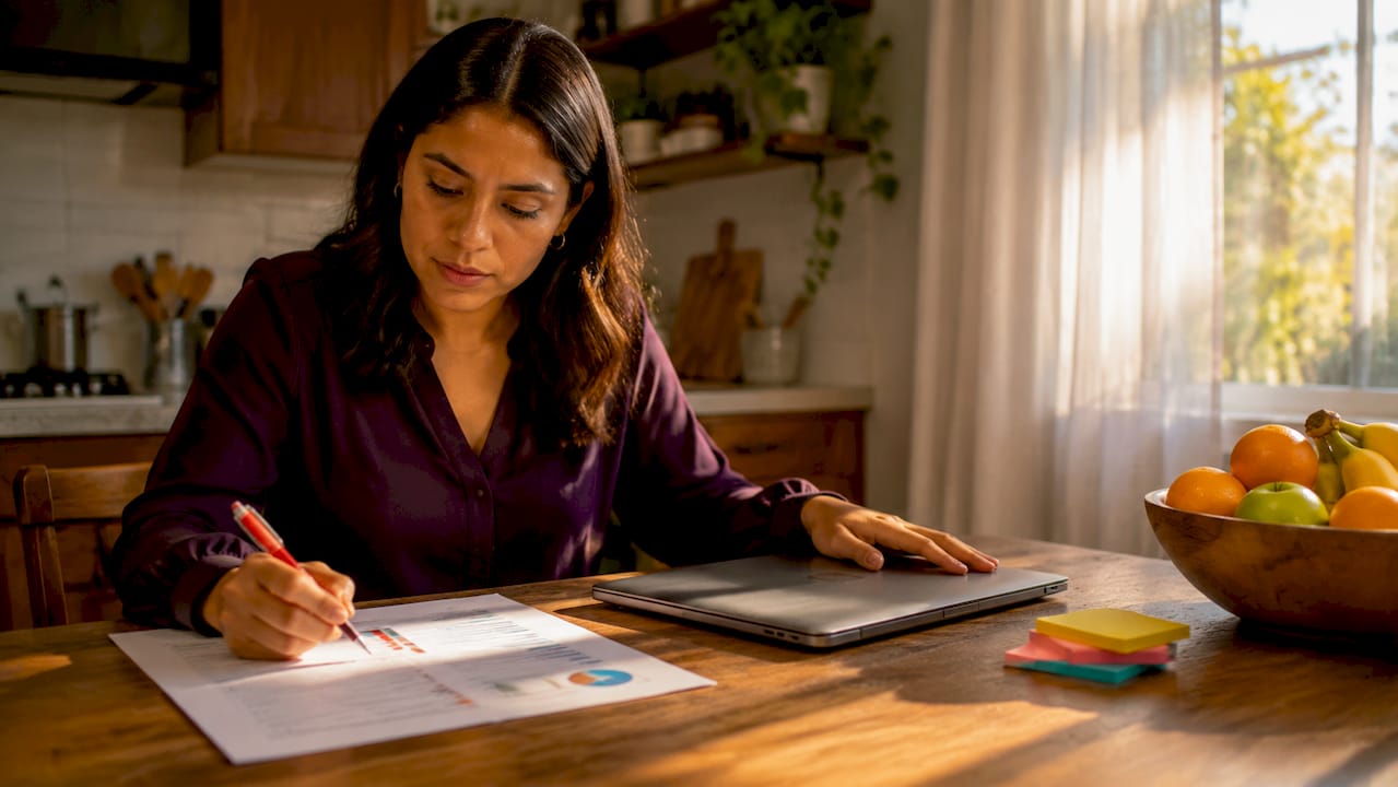Small business owner reviewing bookkeeping report