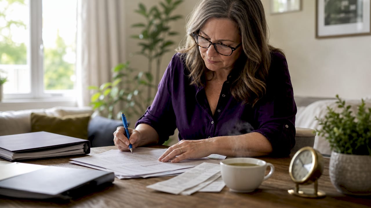 Small business owner reviewing tax documents