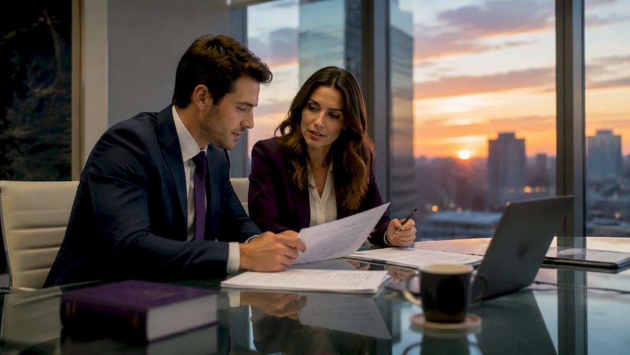 Two law partners discussing tax structure