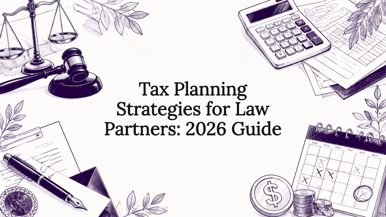 Decorative title card with tax and law icons