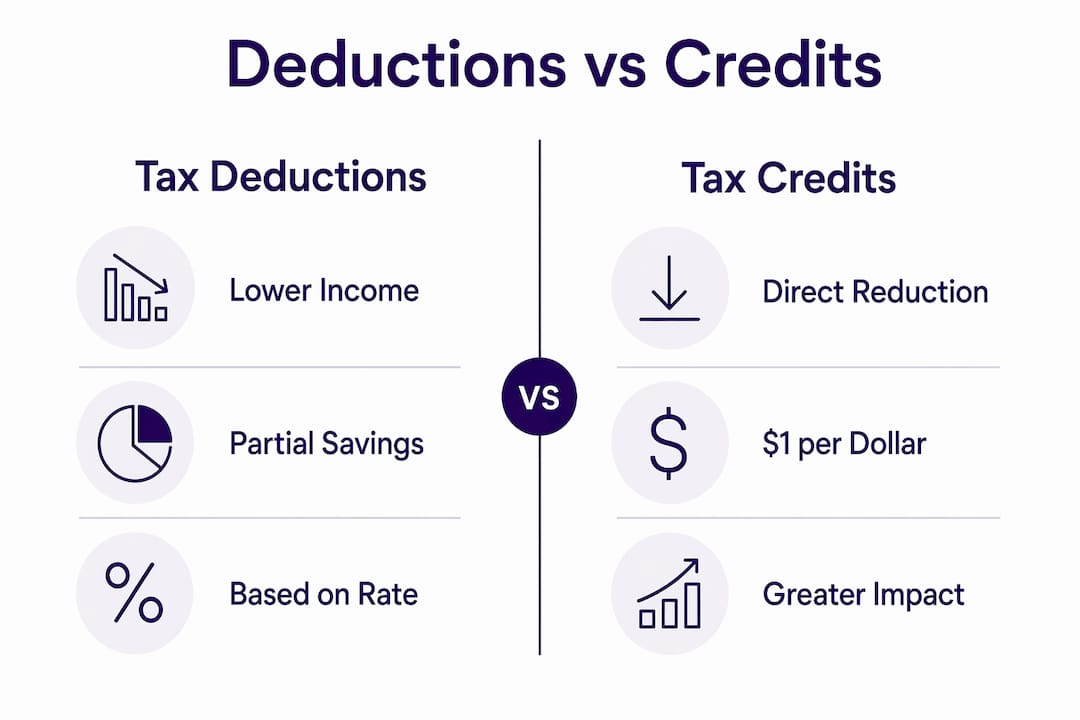 Infographic comparing tax deductions and credits