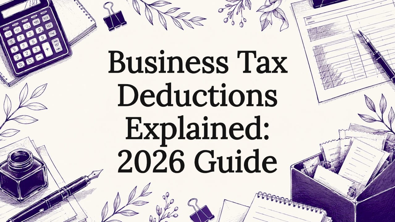 Decorative business tax deductions title card illustration