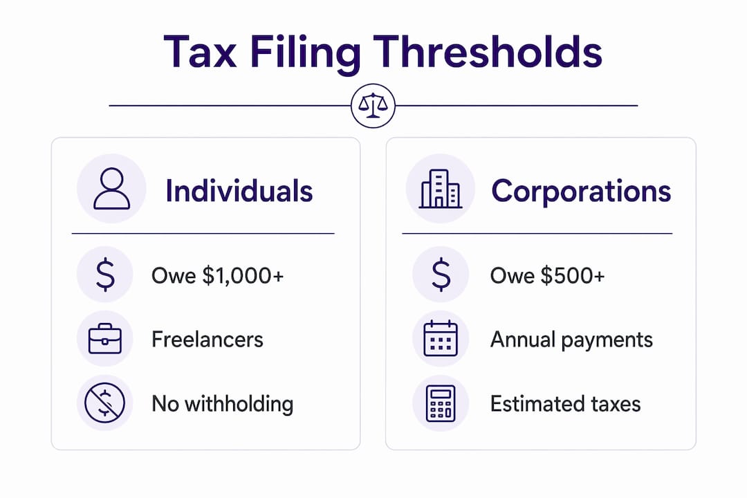 Infographic comparing tax thresholds for individuals and corporations