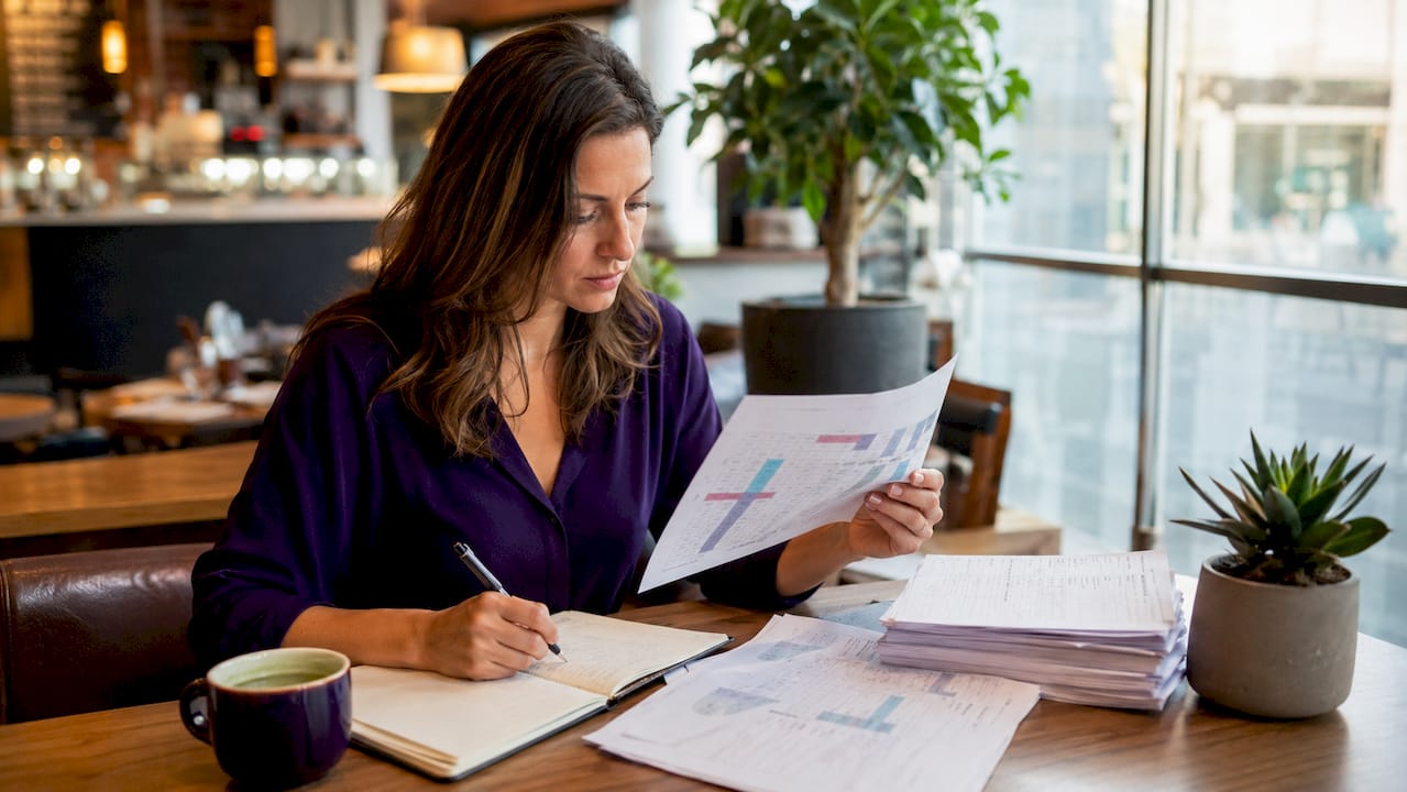 Small business owner organizing accounting documents