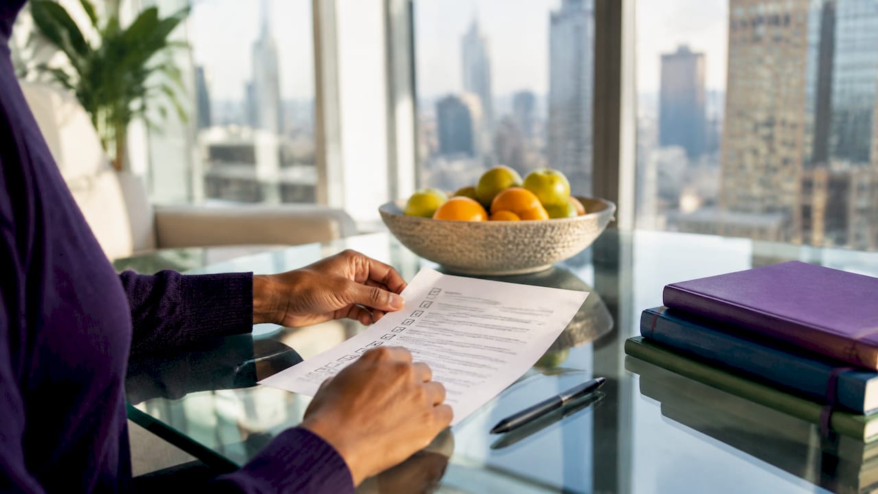 Hands checking tax planning checklist