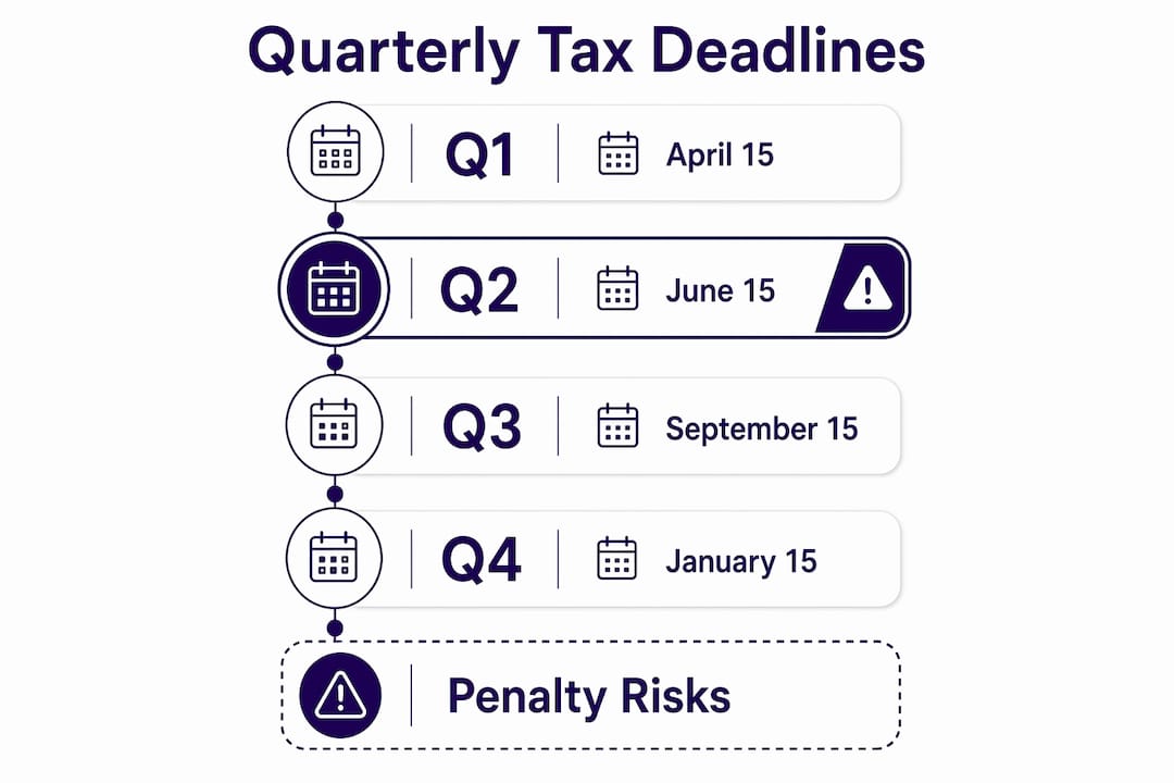 Infographic detailing quarterly tax deadlines and penalty risks