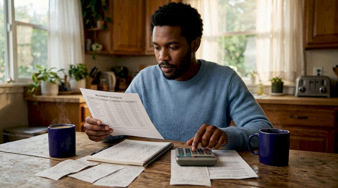 Young businessman calculating first year estimated taxes