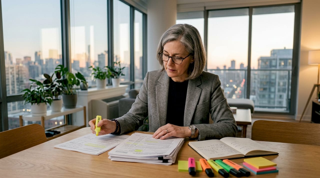 Hands reviewing business tax documents