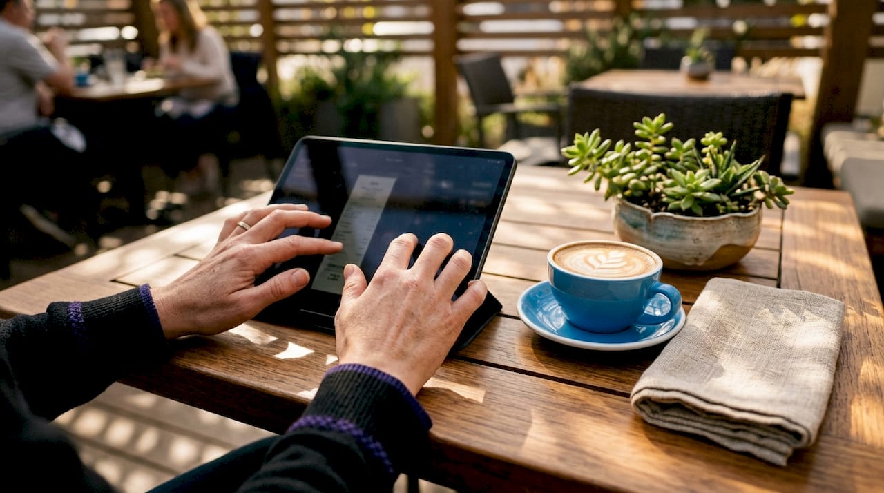 Hands reviewing digital receipts on tablet