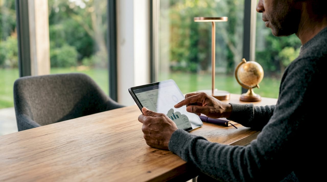 Hands interacting with tablet for cloud bookkeeping