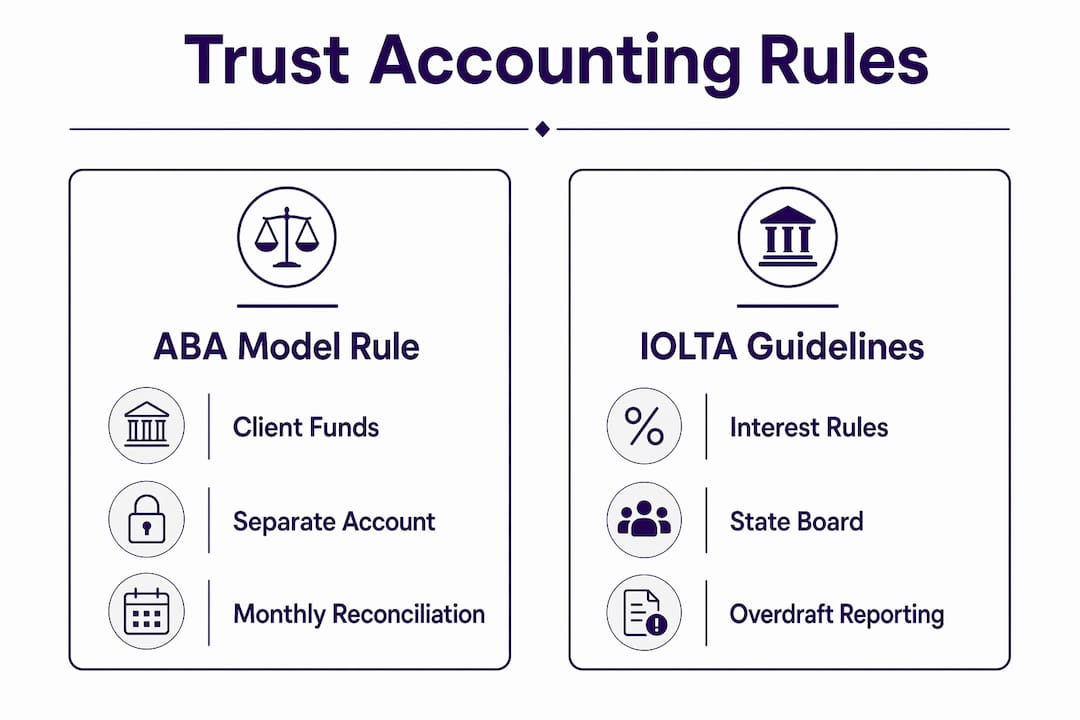 Infographic comparing trust accounting rules and IOLTA guidelines