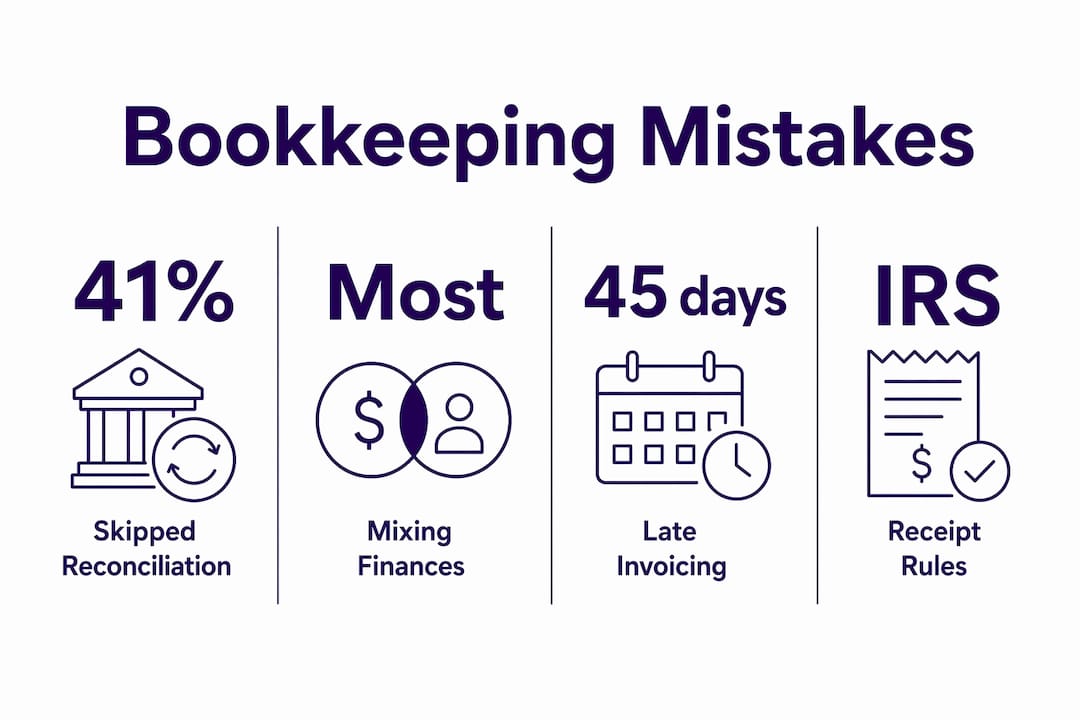 Infographic highlighting common bookkeeping mistakes statistics