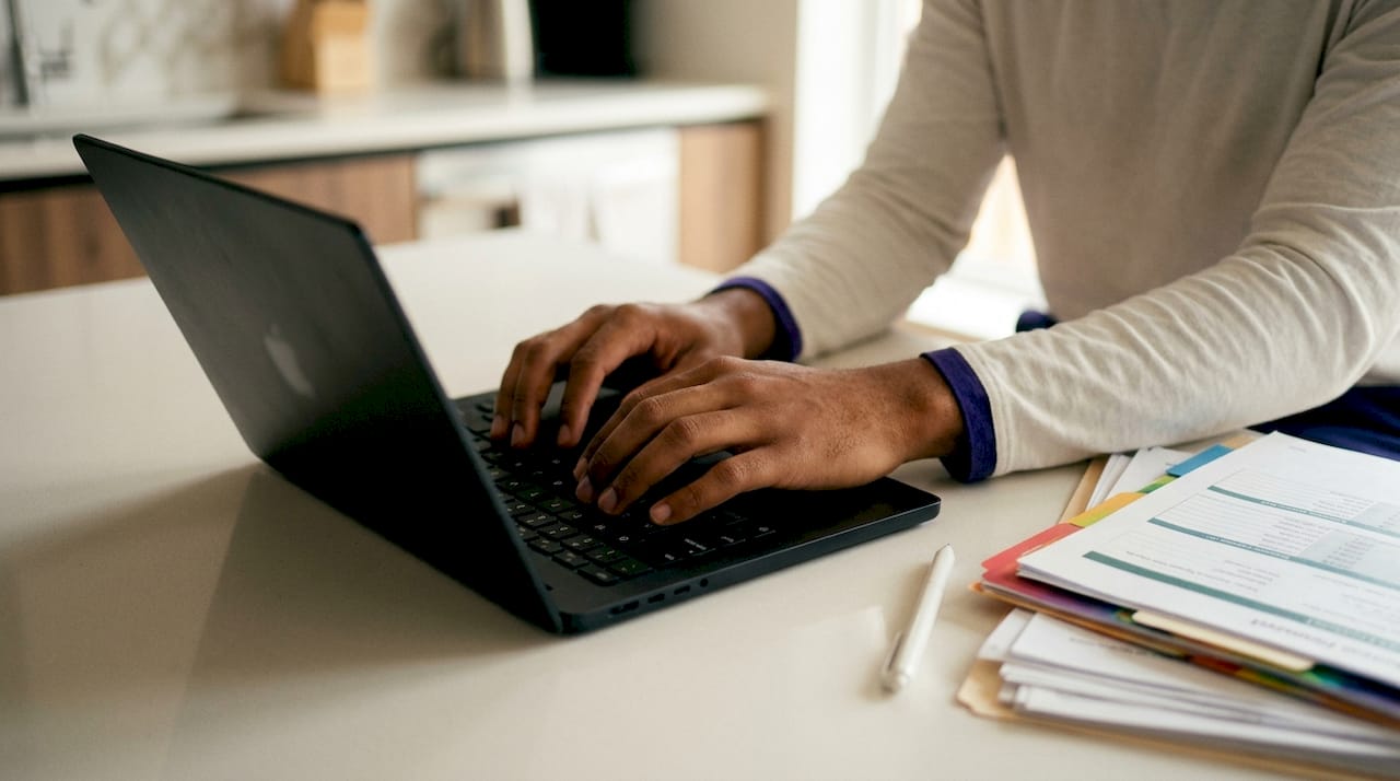Close-up of hands setting up business banking