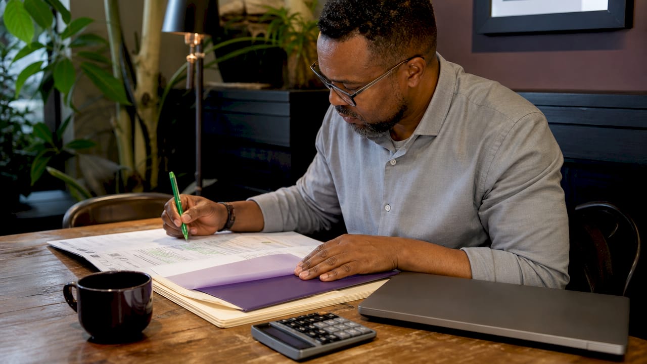 CPA preparing tax documents at office desk