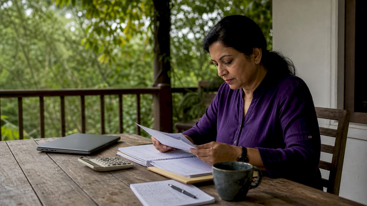 Small business owner reviewing tax documents