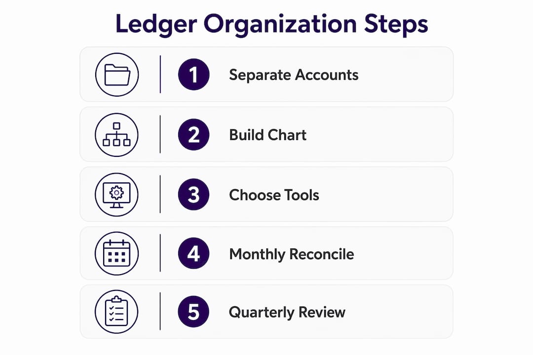 Step-by-step infographic of ledger organization process