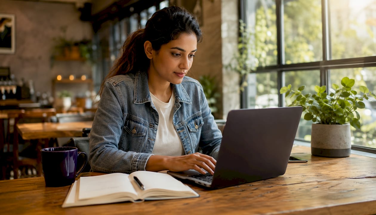 Woman reviewing small business accounting software
