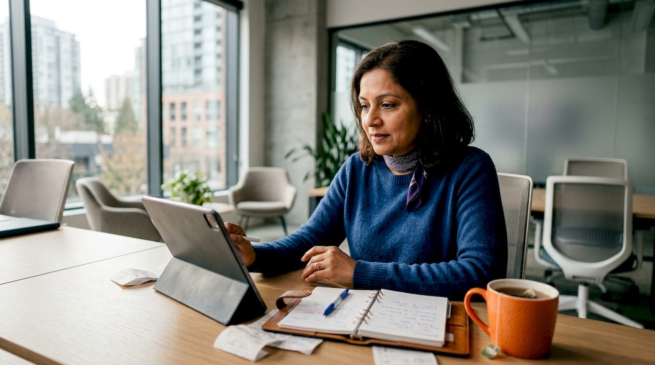 Woman using tablet for cloud accounting