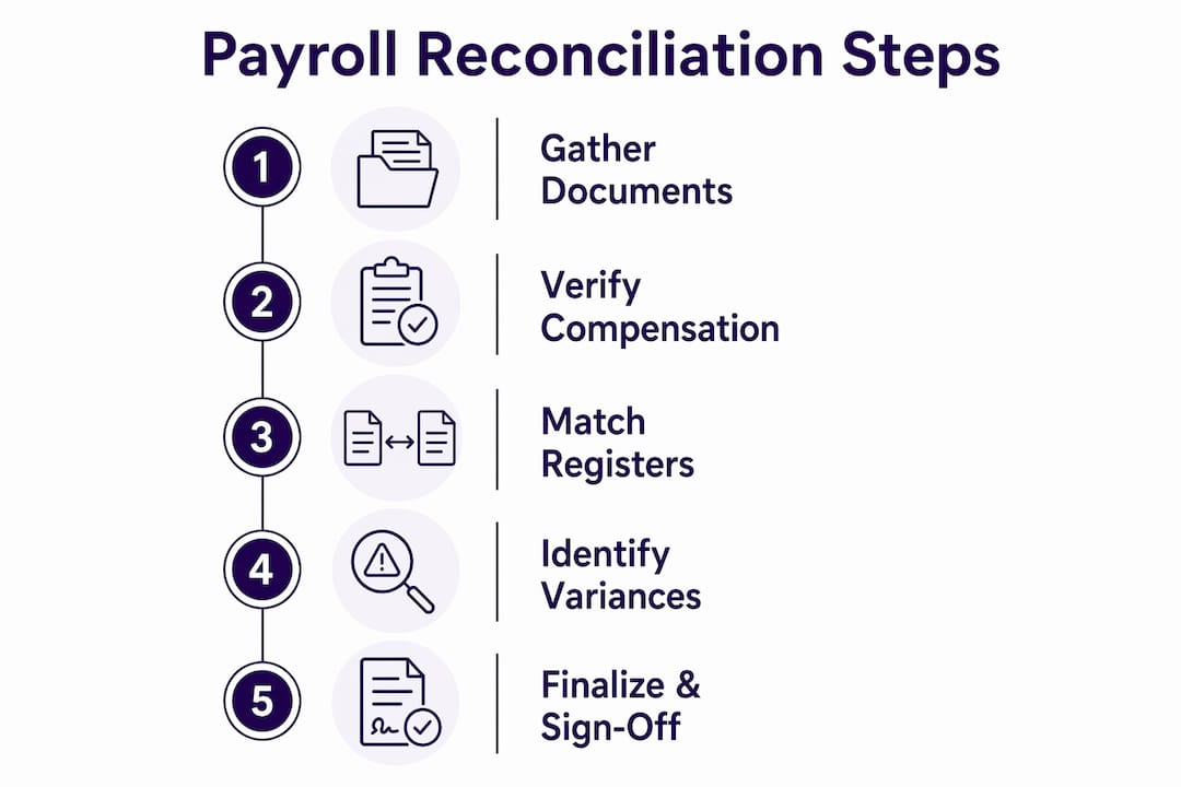 Infographic showing payroll reconciliation step-by-step process