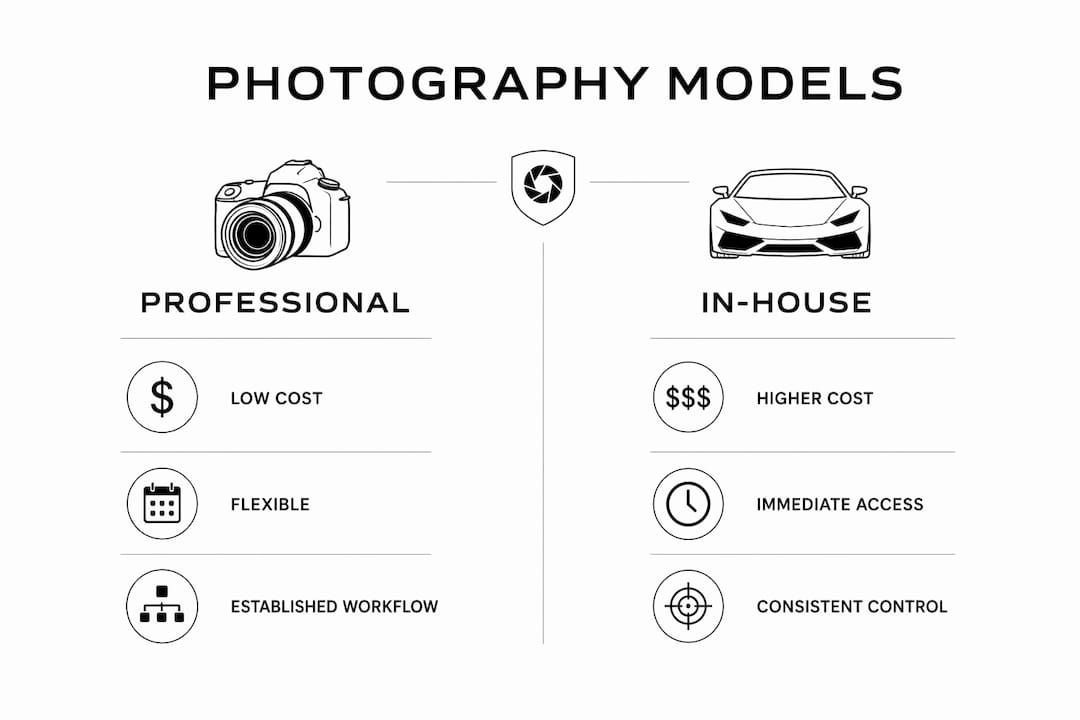 Infographic comparing professional and in-house dealership photography