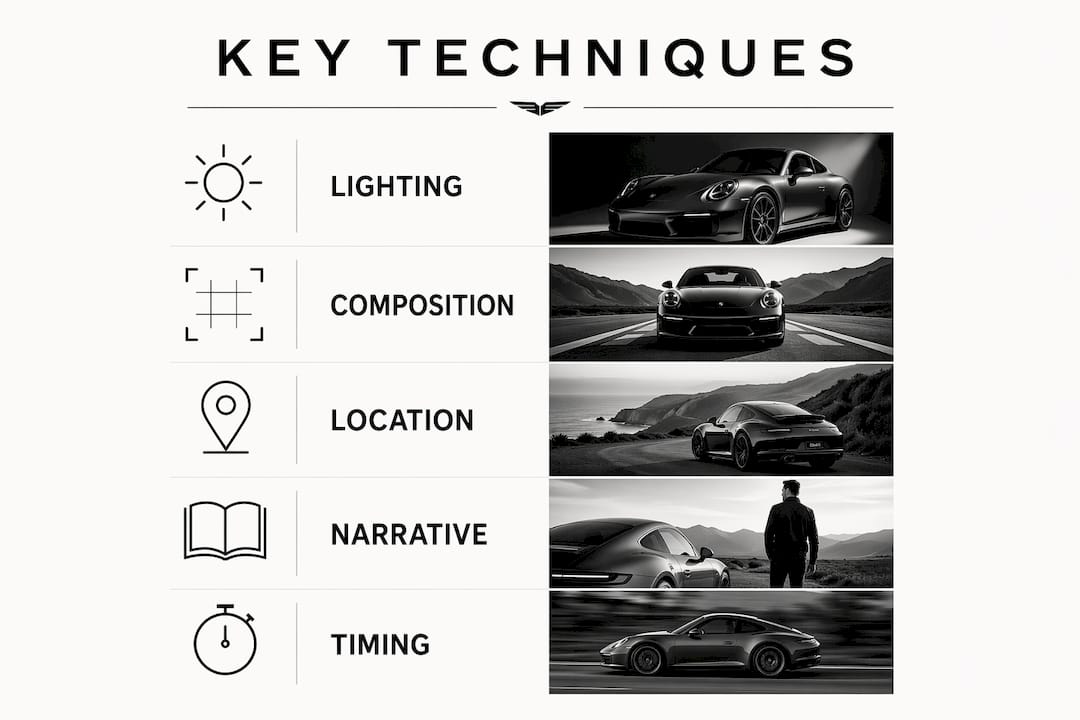 Infographic displaying key editorial photography techniques