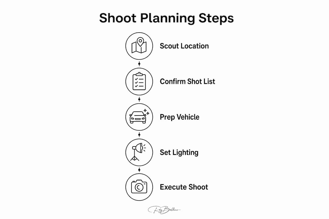 Infographic outlining car photography shoot planning steps