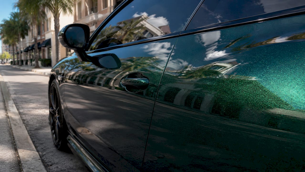 Metallic car paint showing soft natural reflections