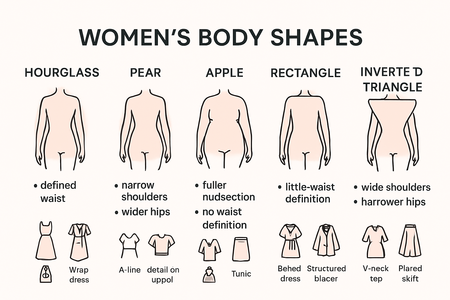 Infographic showing women’s body shapes and clothing tips