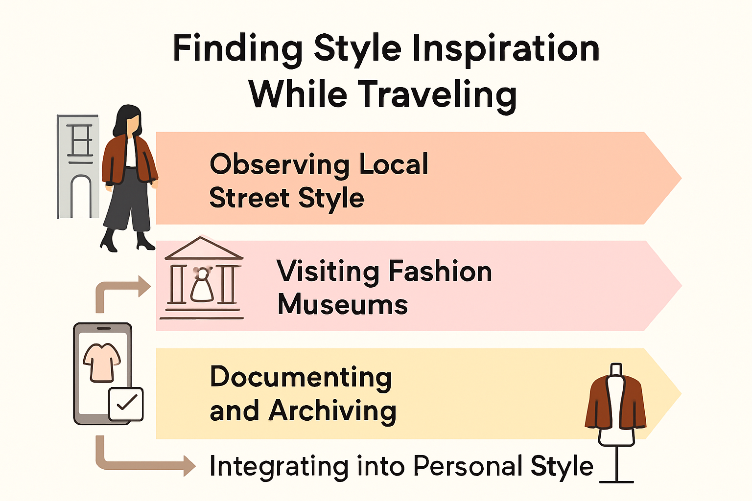 Infographic showing steps to find fashion inspiration while traveling