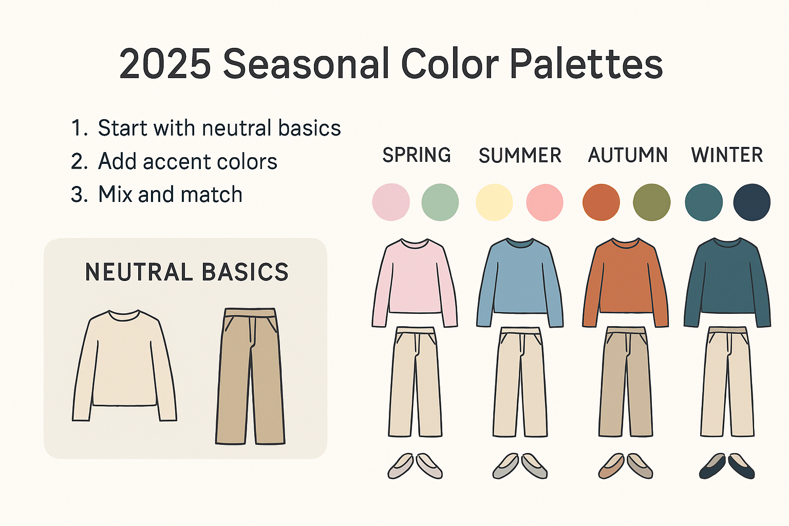 Infographic showing 2025 seasonal palette for everyday outfits