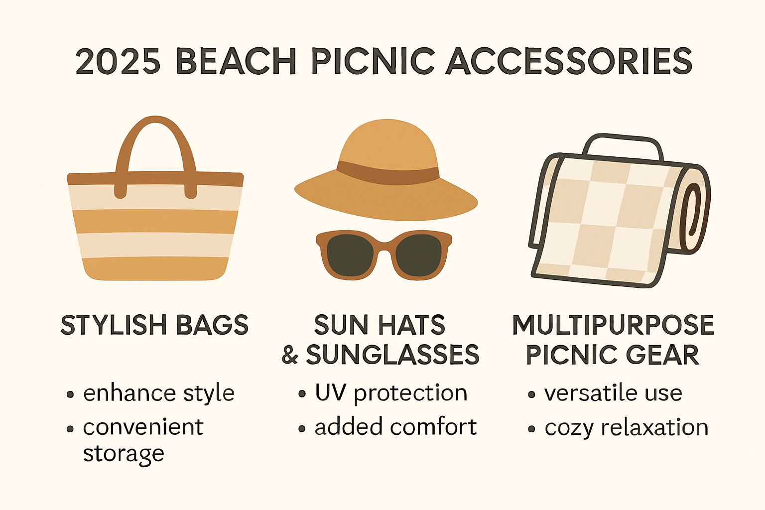 Infographic of essential 2025 beach picnic accessories