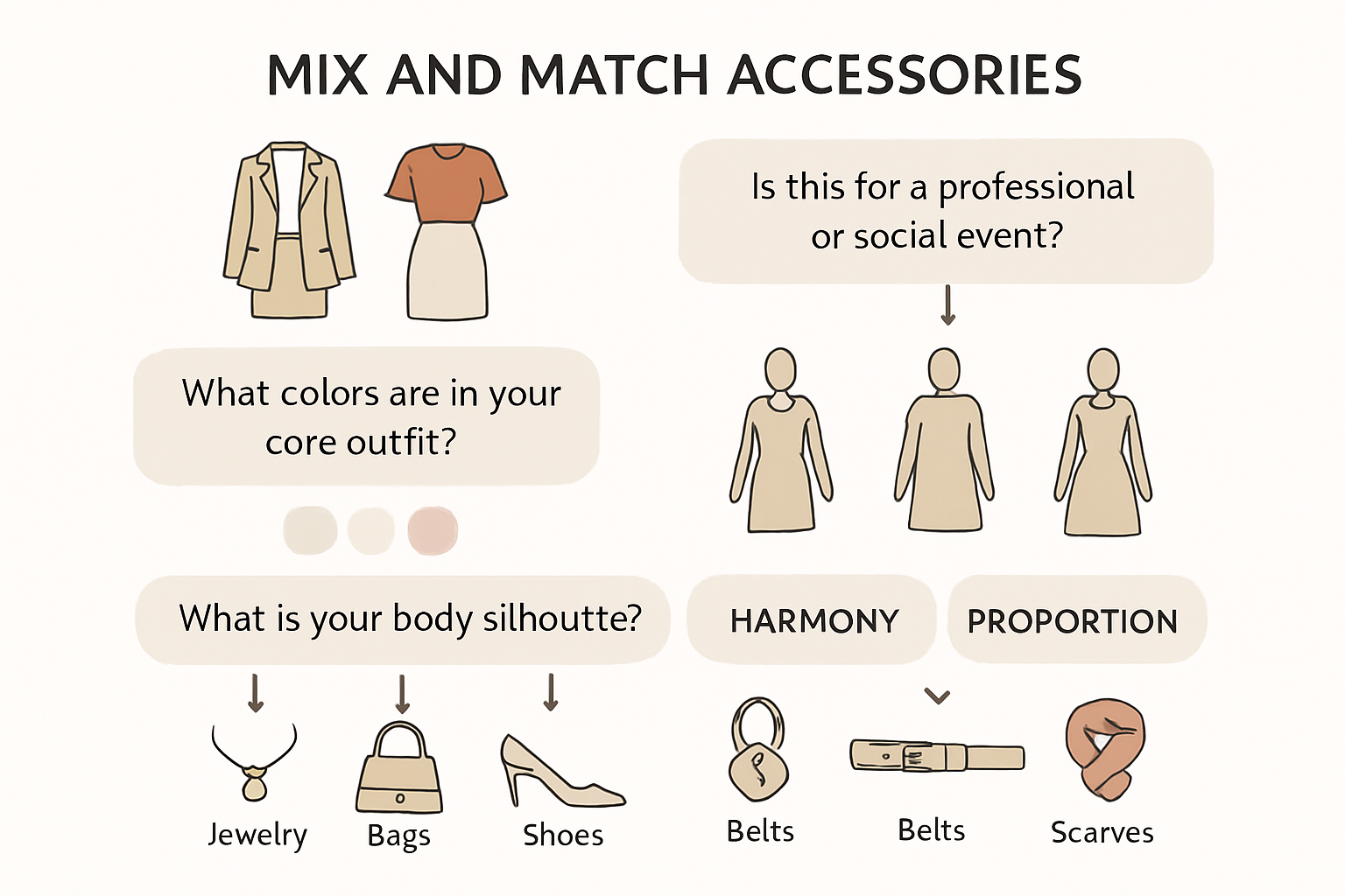 Infographic matching accessories to outfits by occasion and season