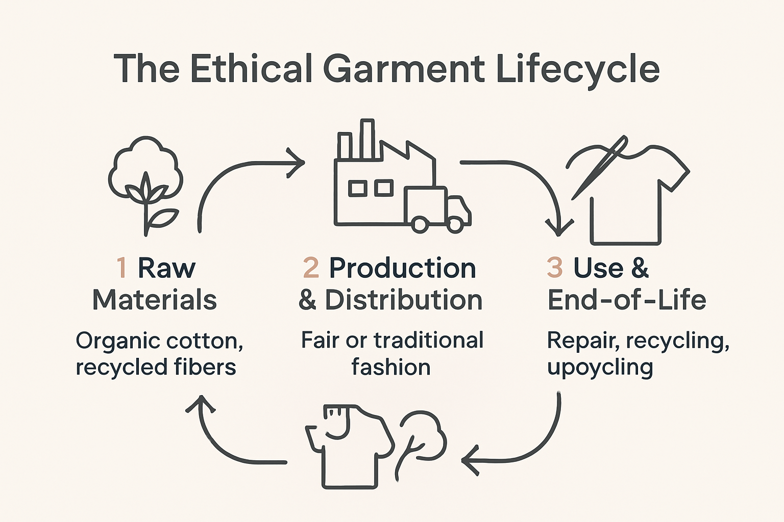 Lifecycle of an ethical garment from sourcing to recycling