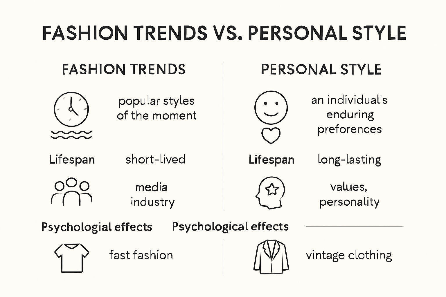 Side-by-side infographic of fashion trends and personal style differences