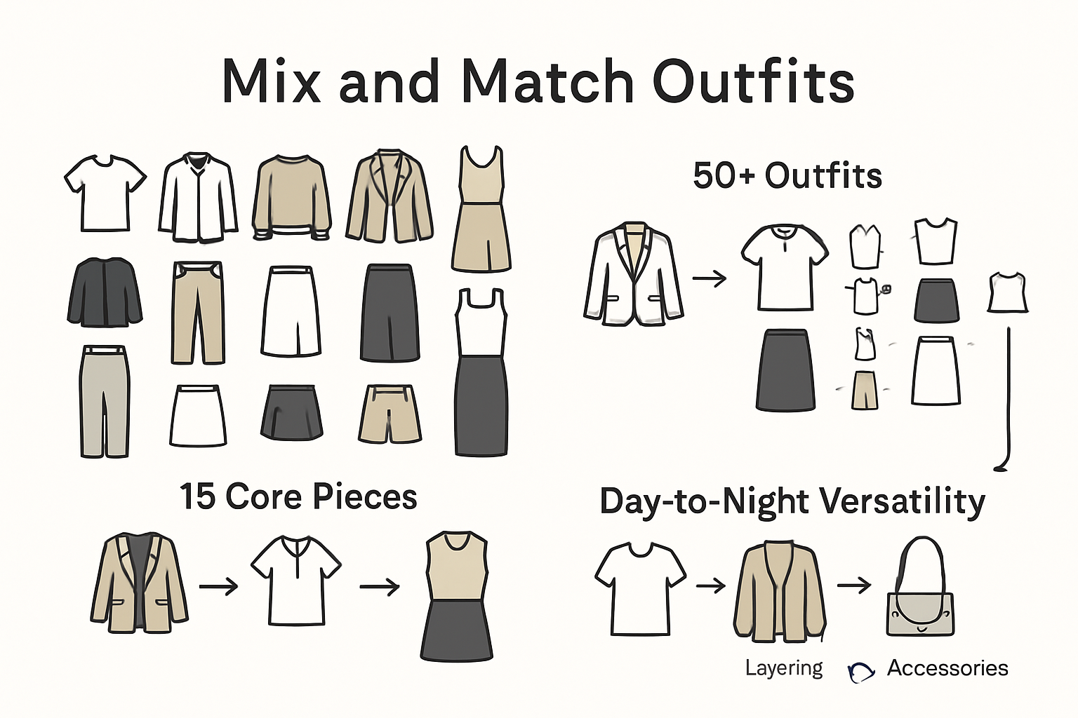 Infographic showing core wardrobe mix and match combinations