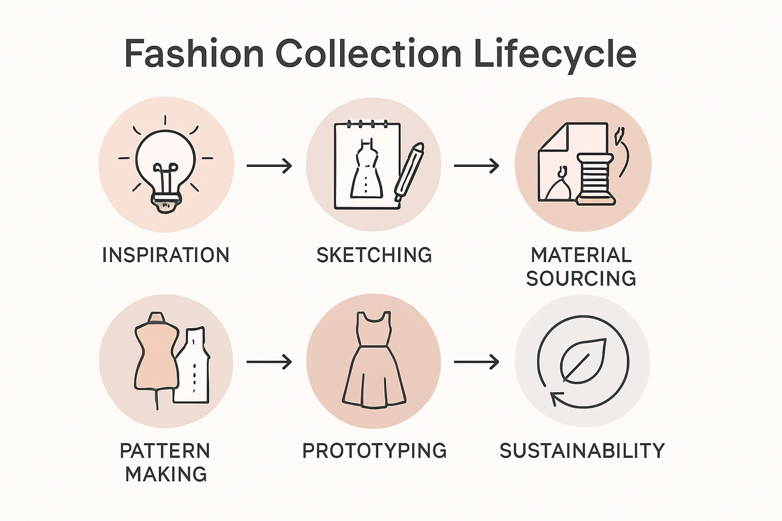 Visual overview of fashion production stages from concept to runway