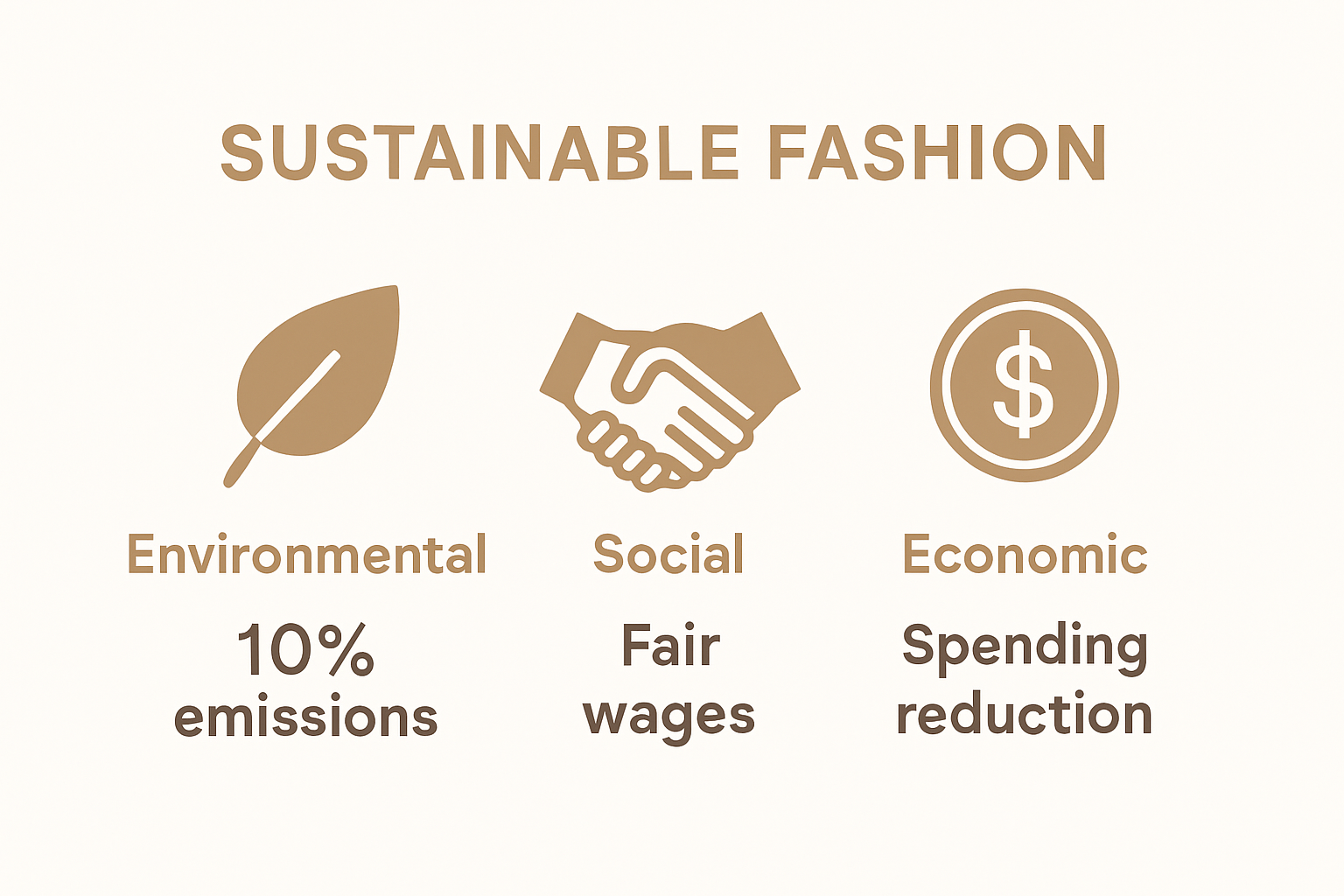 Sustainable fashion pillars—environmental, social, economic—visual comparison