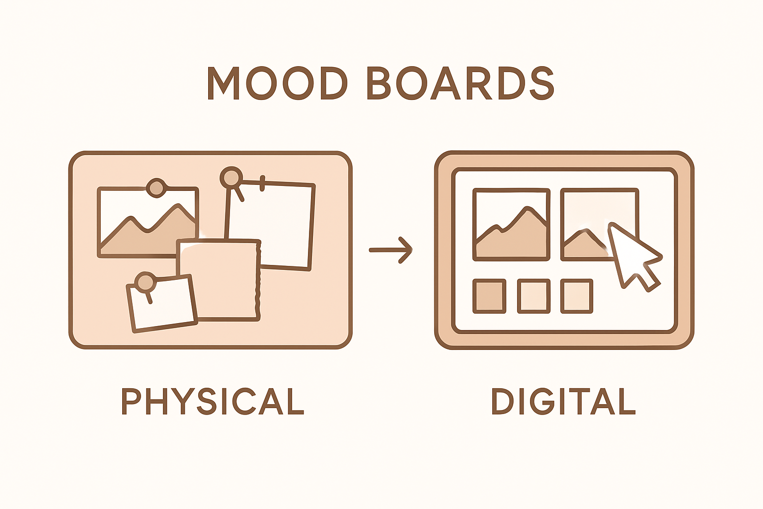 Physical vs. digital fashion mood board comparison infographic