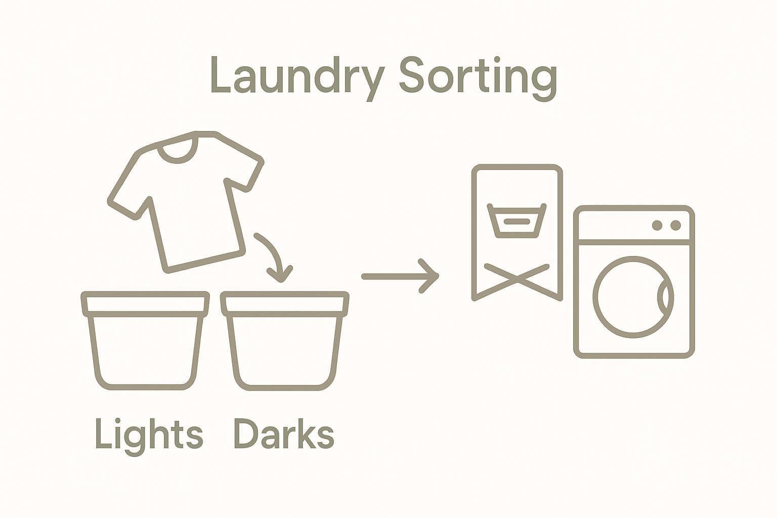 Infographic showing how to sort clothing and select washing method