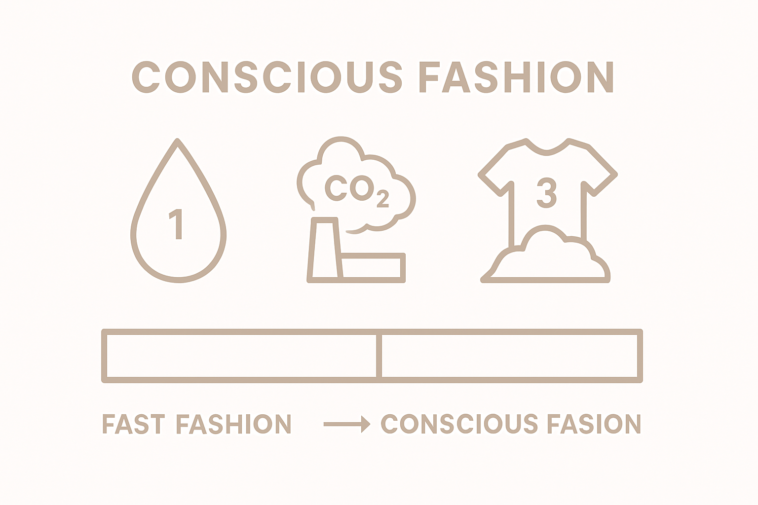 Visual comparison of water use, emissions, and textile waste in fashion industry
