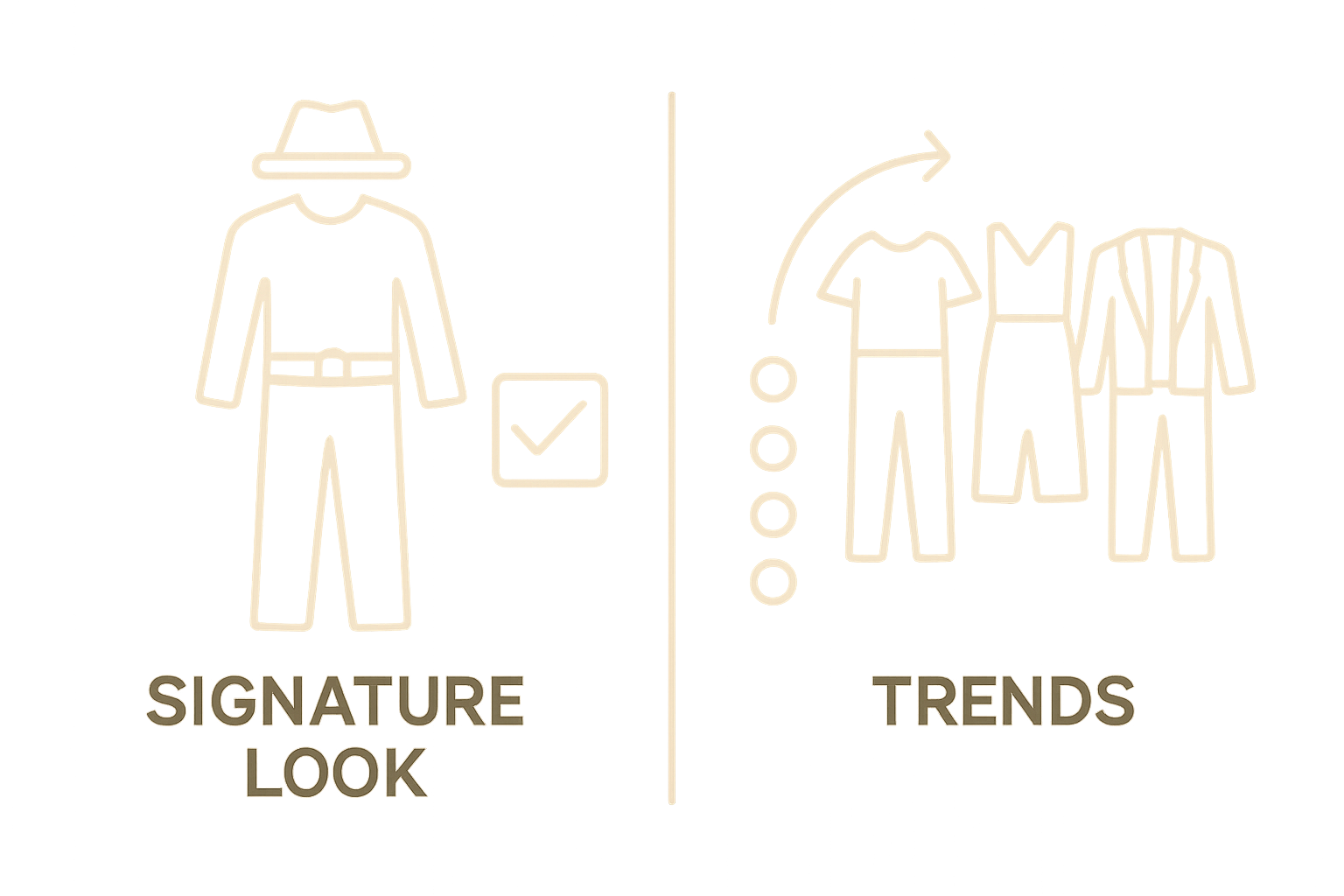 Side-by-side icons comparing signature look and following trends