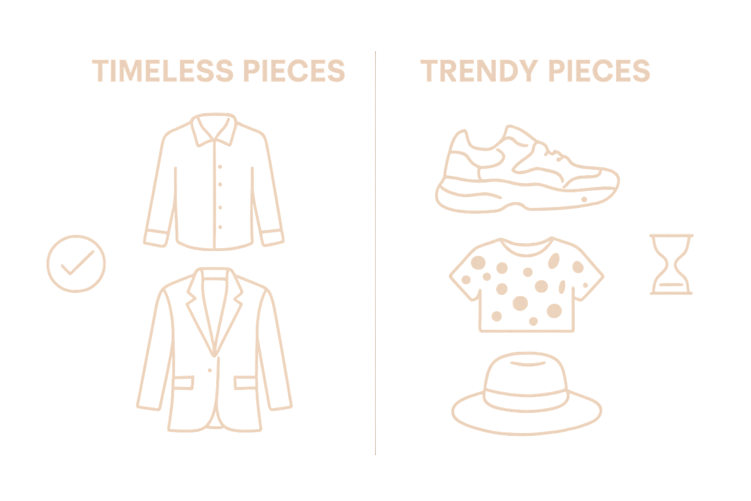 Infographic comparing timeless and trendy fashion items.