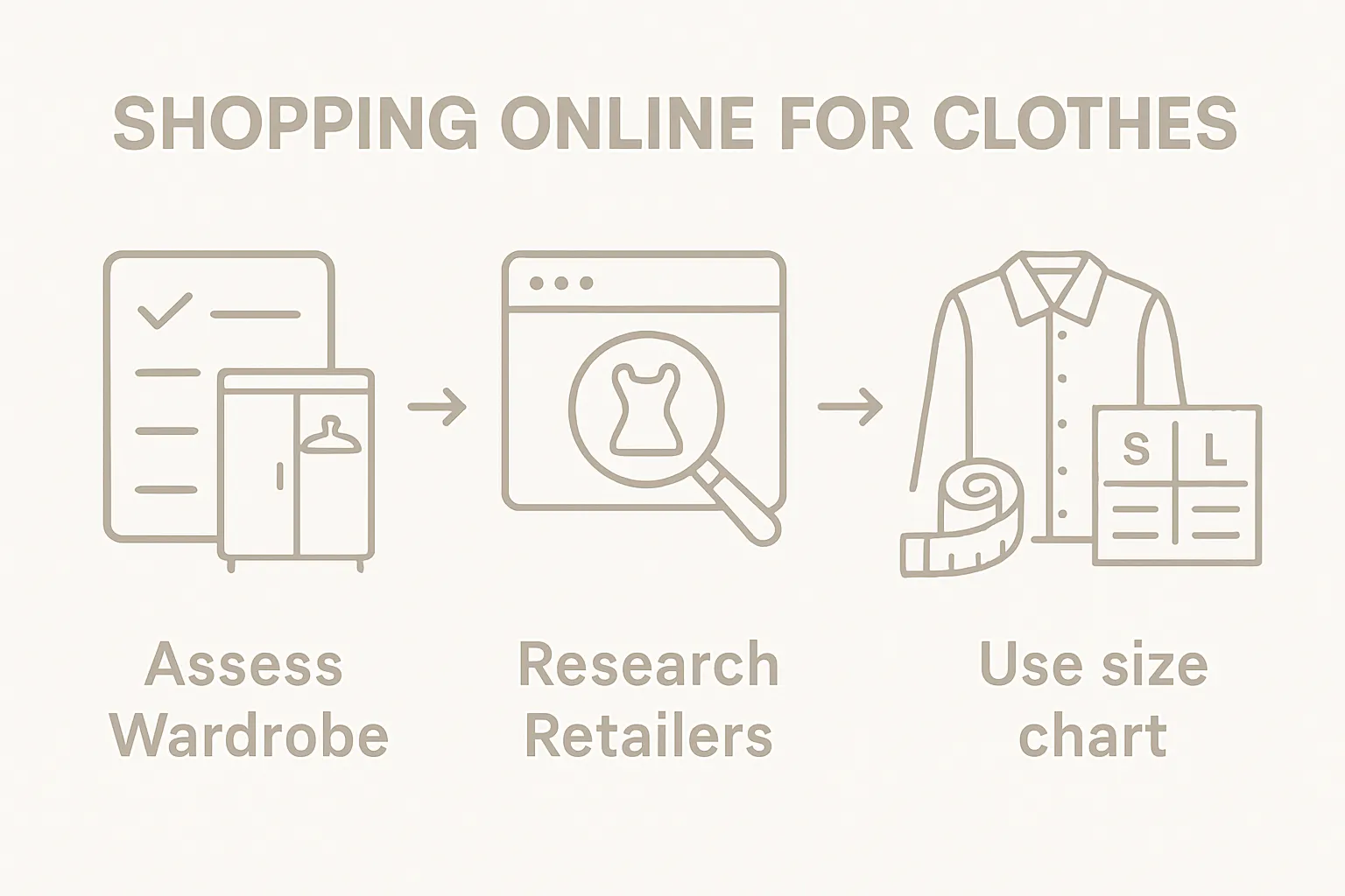 Three-step online clothes shopping process infographic