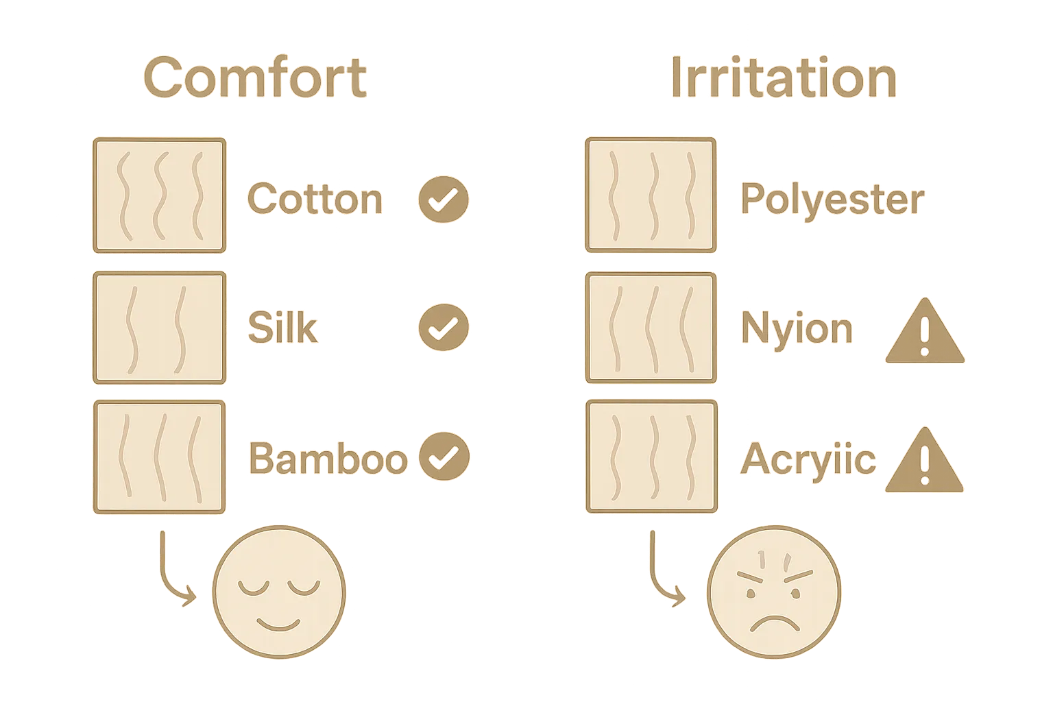 Infographic comparing natural and synthetic fabrics for sensitive skin
