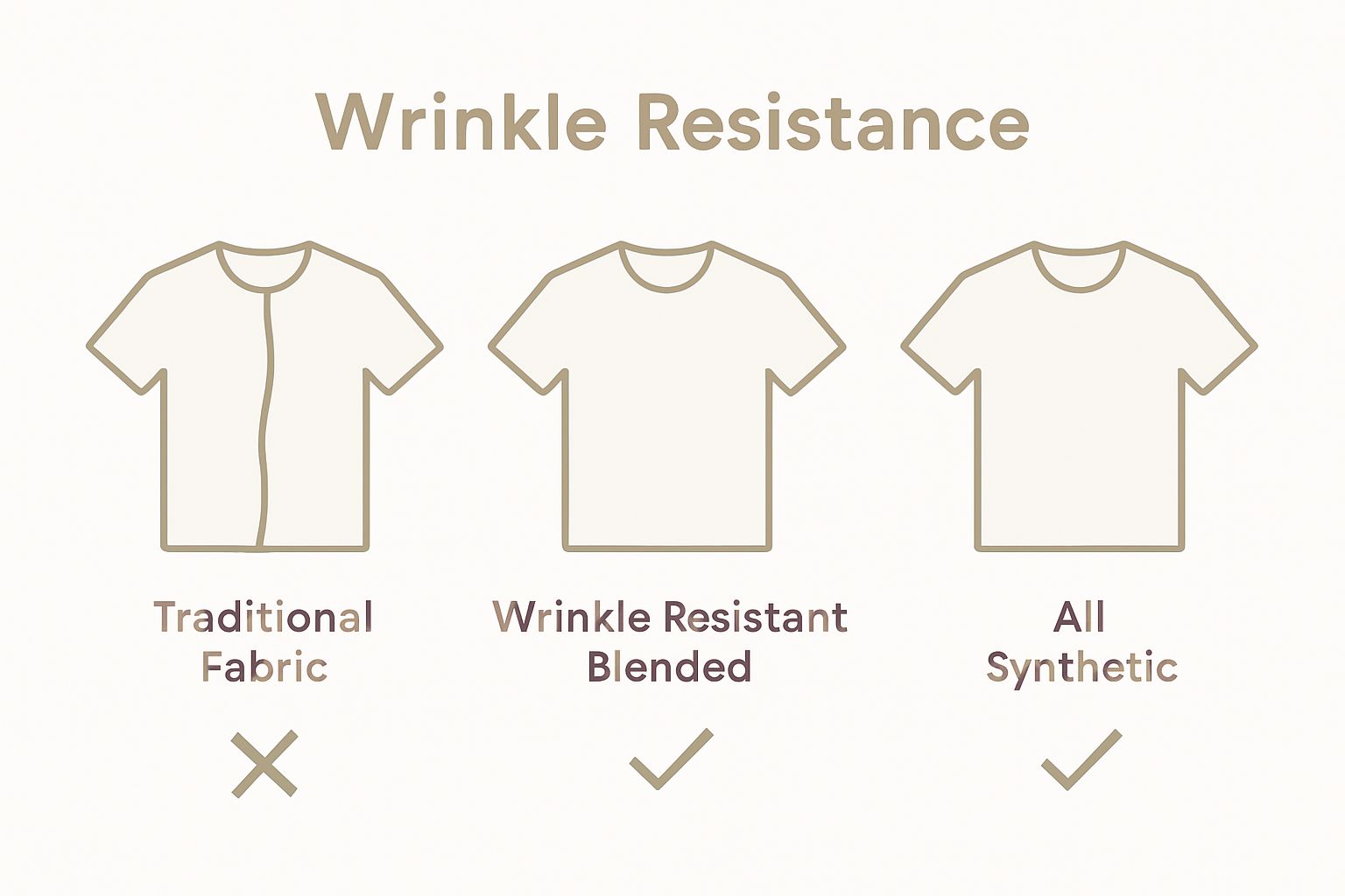 Visual comparison of wrinkle resistance in traditional, blended, and synthetic fabrics