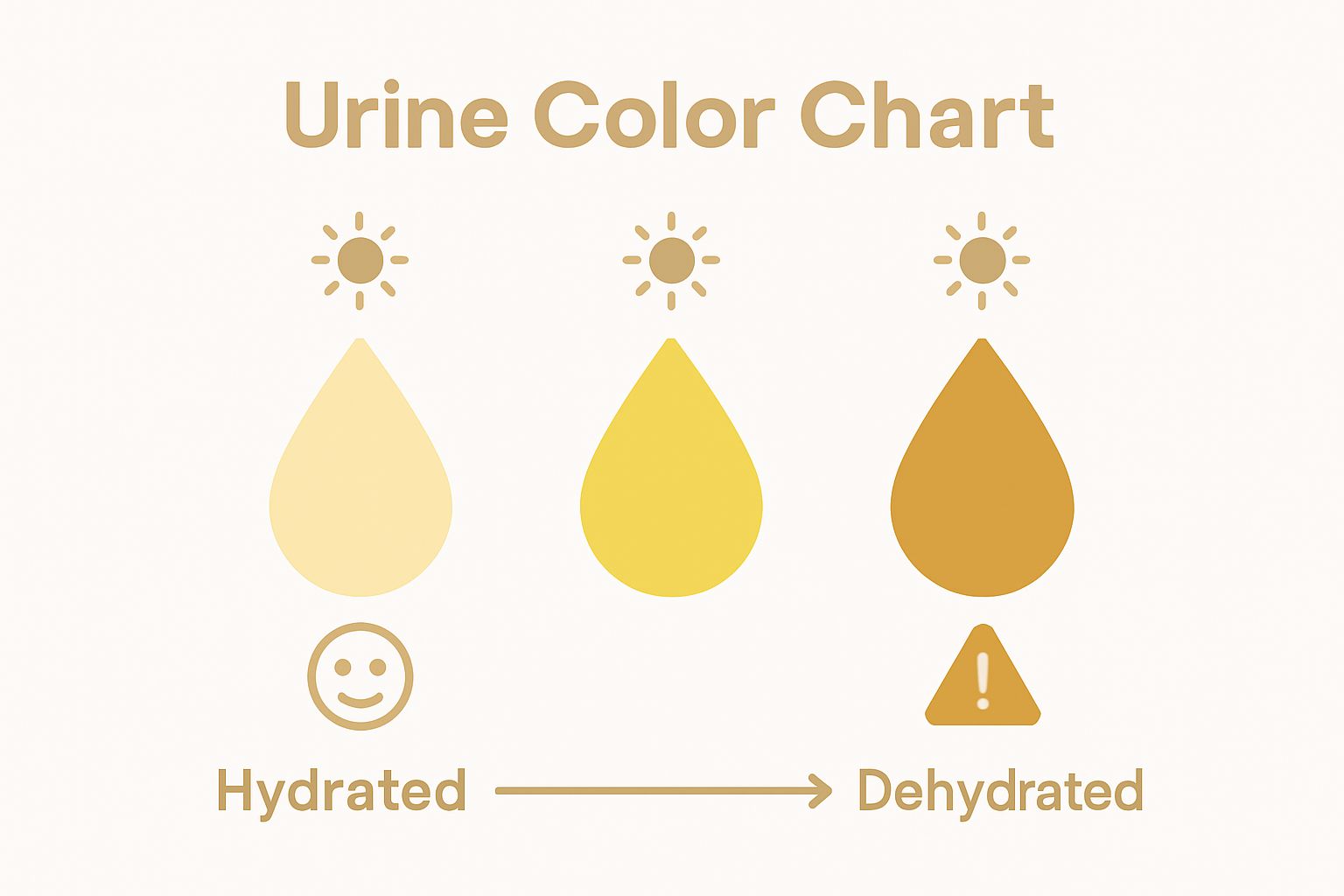 Infographic showing urine color from pale to dark amber as hydration signal