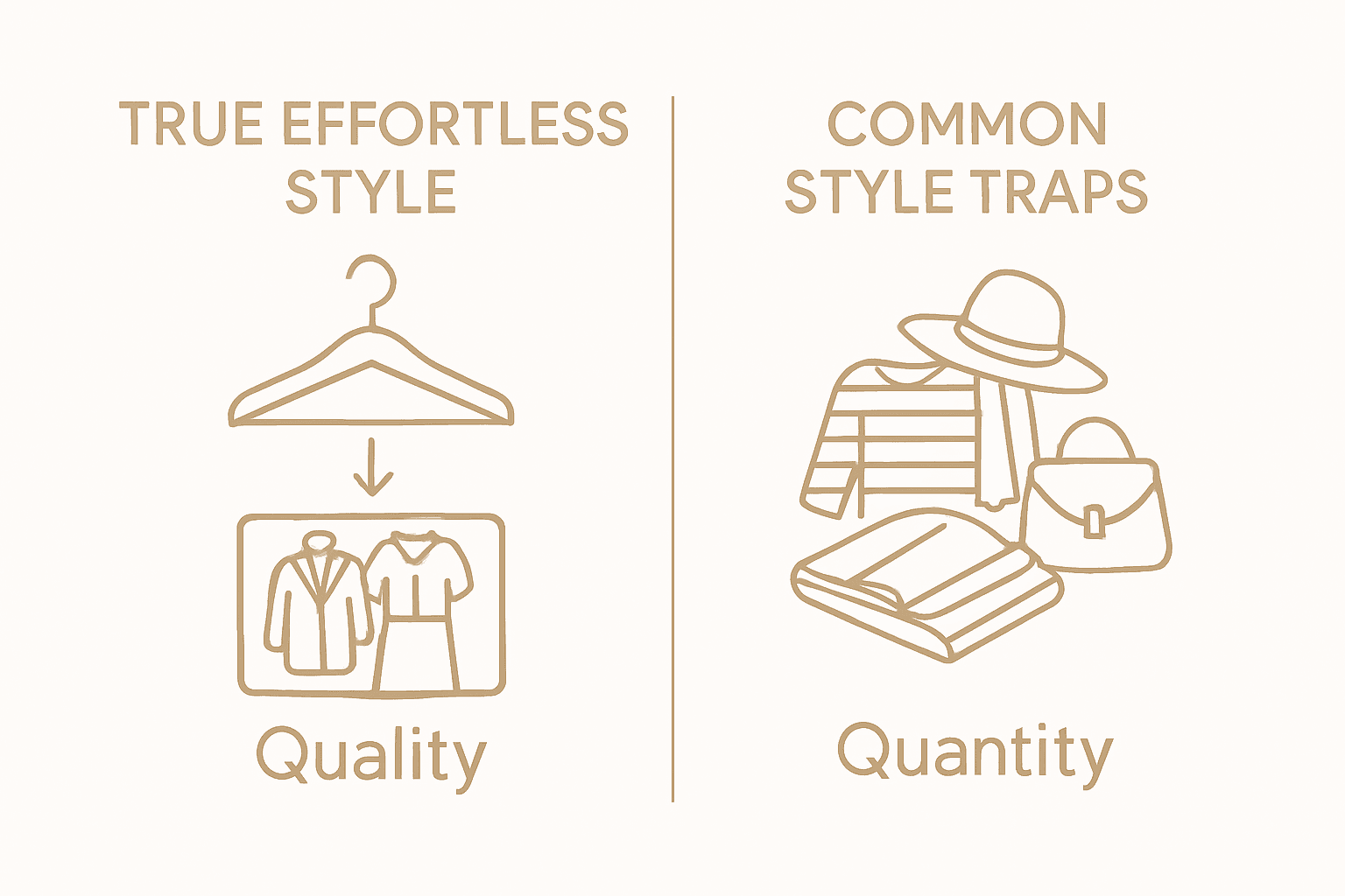 Comparison chart of effortless style vs style traps, highlighting key differences.