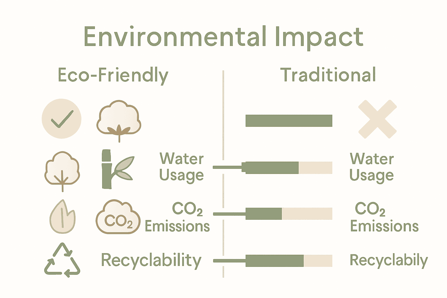 Infographic comparing impacts of eco vs. traditional materials